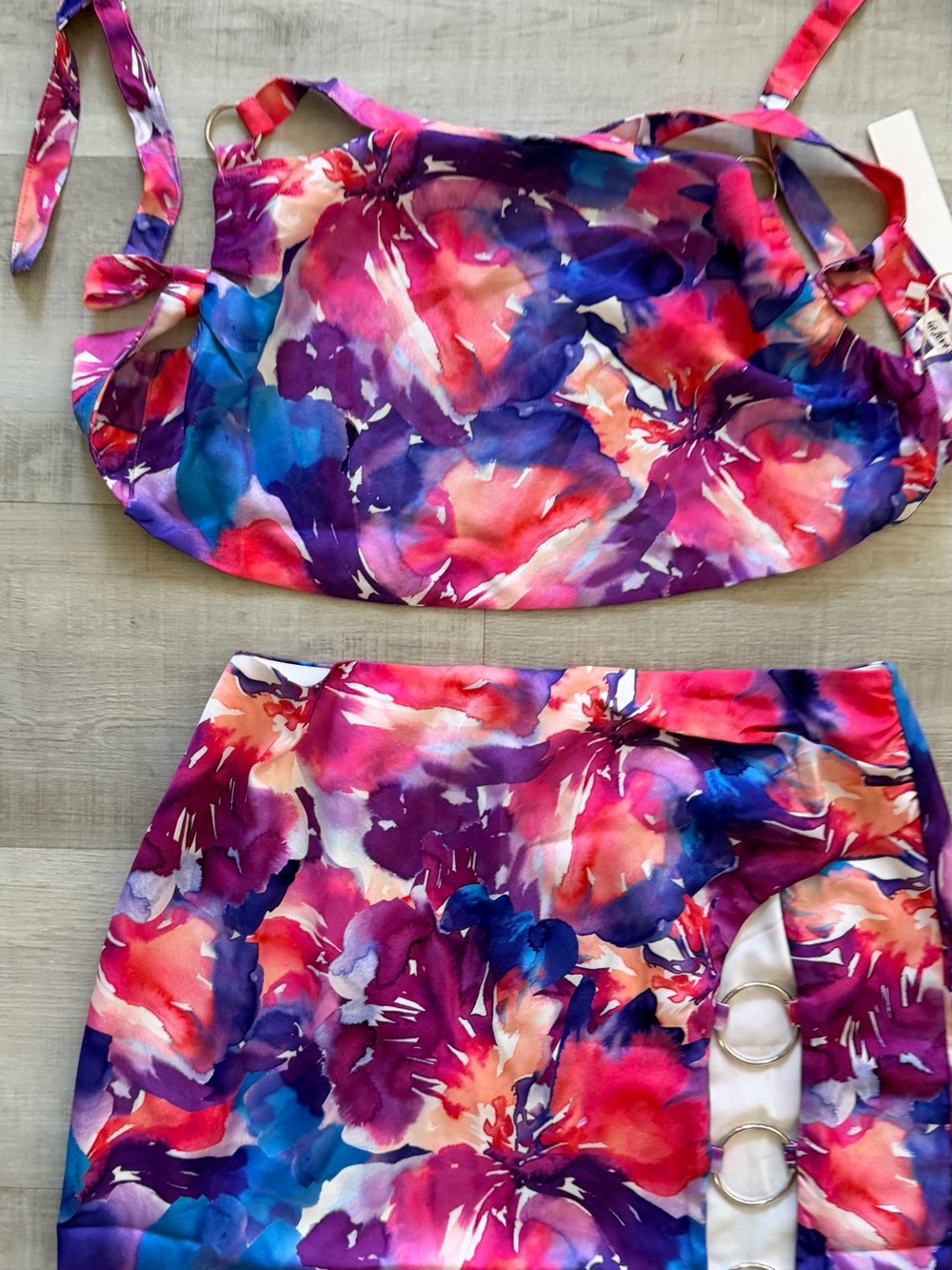For Love & Lemons Pink and Purple Watercolor Floral mini skirt set - Picture 5 of 9